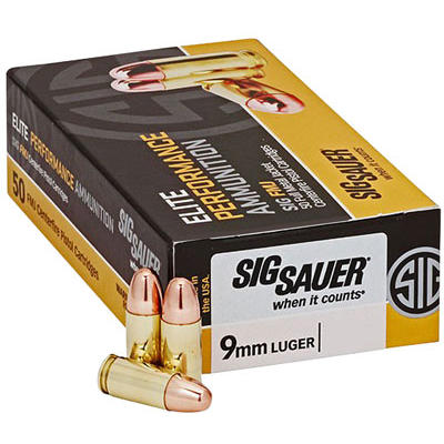 Sig Sauer Ammo Elite Ball 9mm 124 Grain FMJ 50 Rou