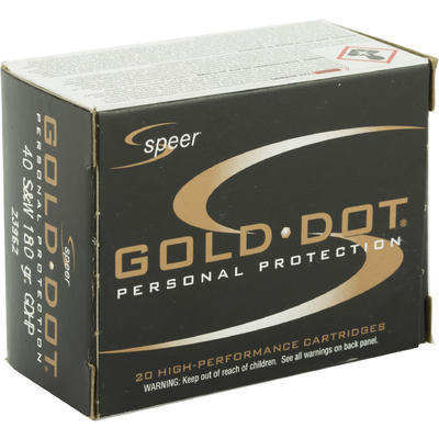 Speer Ammo Gold Dot 40 S&W 180 Grain Gold Dot